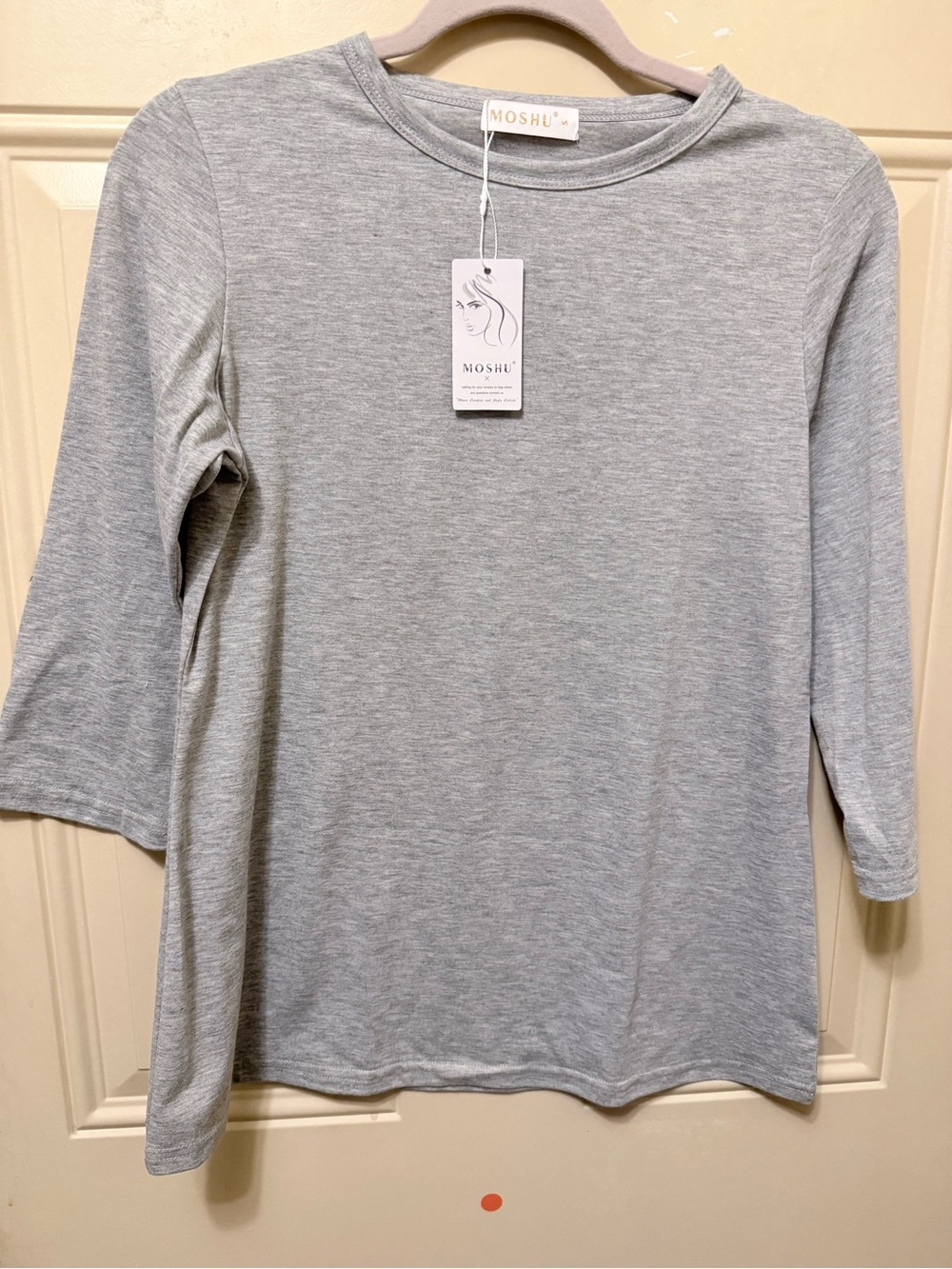 Moshu Gray Tee with Three Quarter Sleeves Size Small